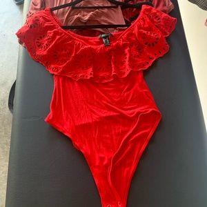 Red off the shoulder bodysuit